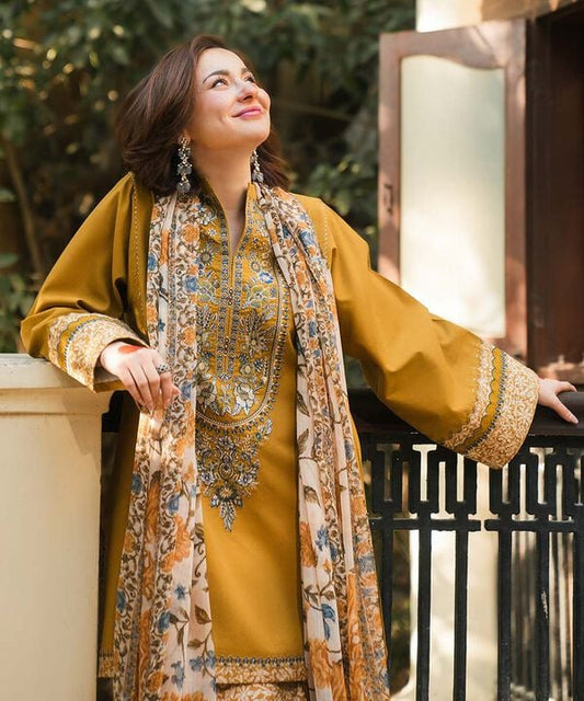 DHANAK 3PC EMBROIDERED DRESS EMBROIDERED SHAWL DAS/5058