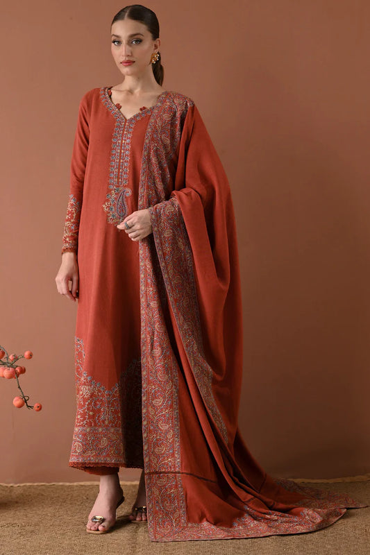WOOL MARINA 3PC EMBROIDERED DRESS EMBROIDERED SHAWL-DAS/5142