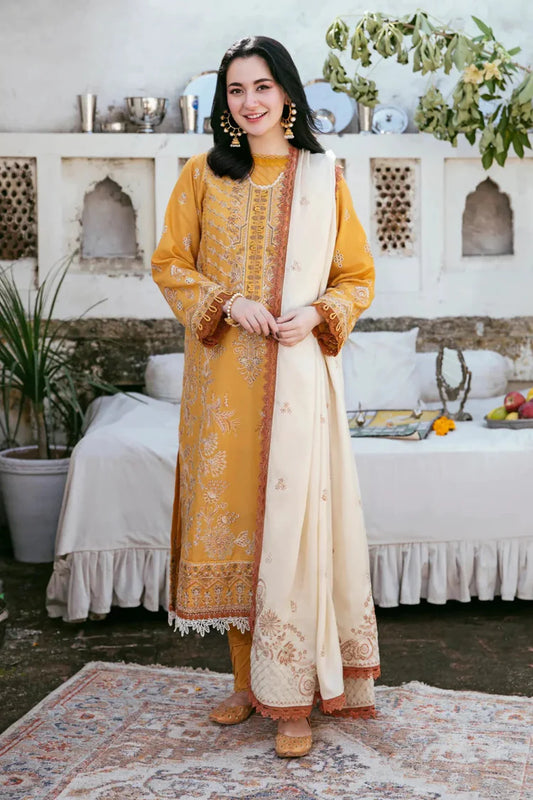 FULLY EMBROIDERED 3PC DHANAK DRESS WITHE MBROIDERED DHANAK SHAWL-DAS/5078