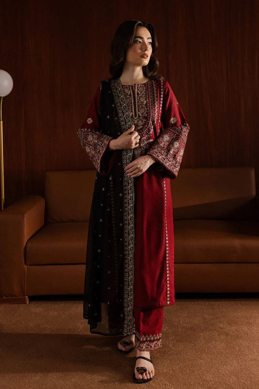 WOOL MARINA 3PC EMBROIDERED DRESS EMBROIDERED SHAWL-DAS/5065