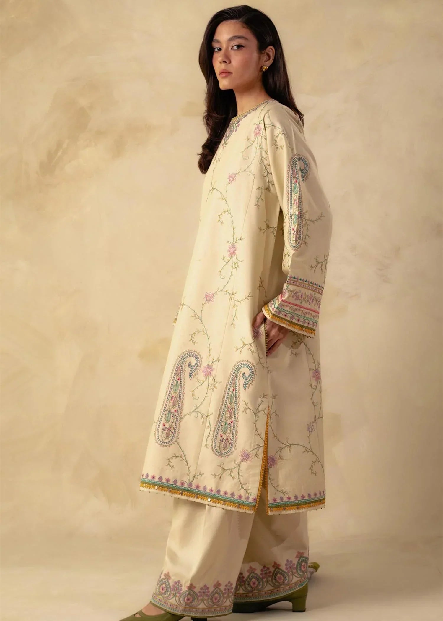 FULLY EMBROIDERED 3PC DHANAK DRESS WITH PRINTED DHANAK SHAWL-ZSJ534