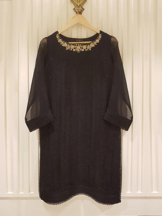 AGHA noor black pakistani dresses shalwar kameez organza 