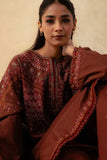 FULLY EMBROIDERED 3PC DHANAK DRESS WITH PRINTED DHANAK SHAWL-ZSJ559