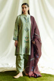 EMBROIDERED 3PC KHADDAR DRESS WITH PRINTED KHADDAR SHAWL-ZSJ5091
