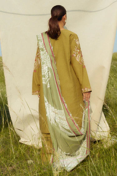 EMBROIDERED 3PC KHADDAR DRESS WITH PRINTED KHADDAR SHAWL-ZSJ5092