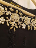 Agha Noor Black Organza Suit Designs Embroidery Dress - 3 Pc Suits